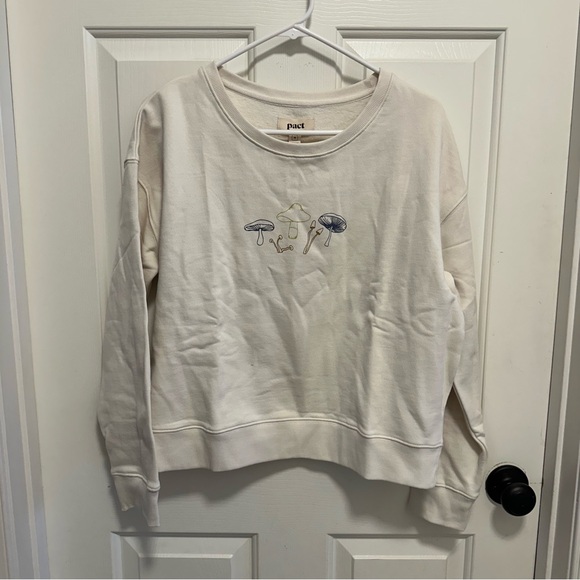 Pact Tops - PACT 100% Organic Cotton Baby Bellas Mushroom White Slouchy Sweatshirt Size Med